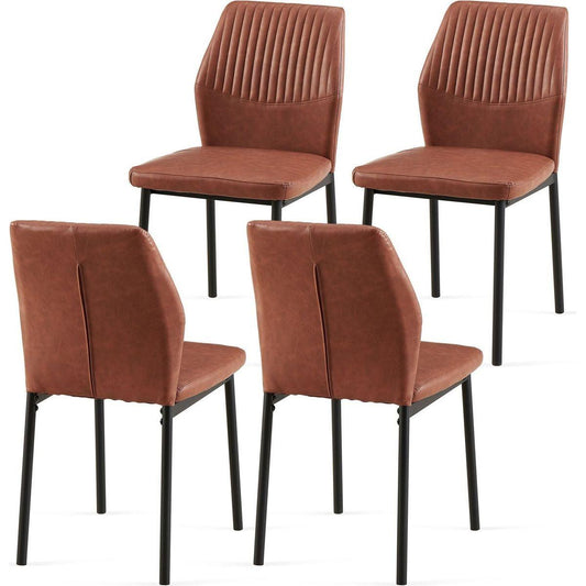 Brown PU Leather Dining Chairs Living Room Chair Modern Kitchen Armless Side Chair with Metal Legs(Set of 4)