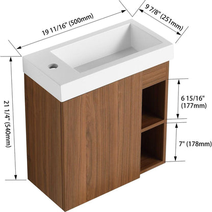 20" Floating Wall-Mounted Bathroom Vanity with White Resin Sink & Soft-Close Cabinet Door