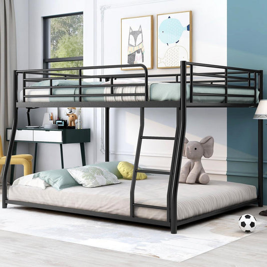 Metal Floor Bunk Bed, Full XL over Queen, Black