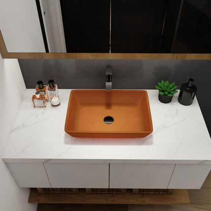 Tempered Glass Matte Bathroom Vessel Sink, Rectangle Bathroom Basin (Tempered Glass Matt Tea)