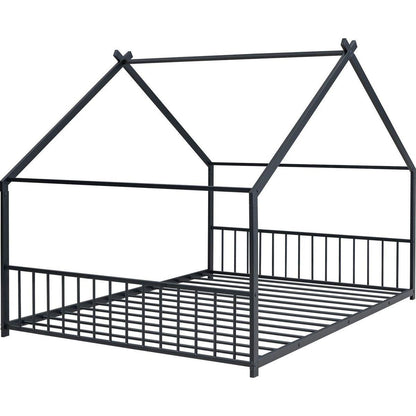 Full Size Metal House Bed, Black