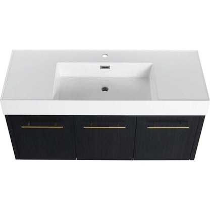 48 Inch Wall-Mounted Bathroom Vanity with Sink, Thick Edged Resin Basin, KD-Package