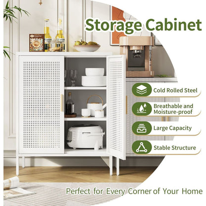 Metal Storage Cabinet with 2 Doors and 2 Adjustable Shelves, Steel Lockable Garage Storage Cabinet, Metal File Cabinet for Home Office School Gym, White