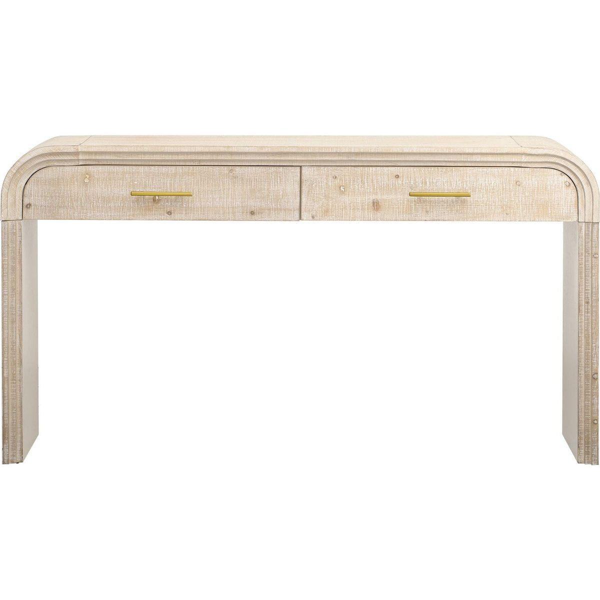 Unique Retro Silhouette Console Table with Open Style, Two Top Drawers for Entrance, Dining Room, Living Room (Natural Wood Wash)