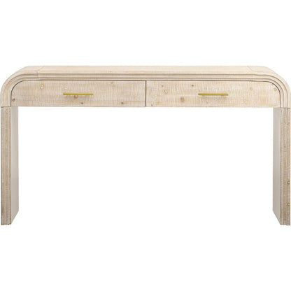 Unique Retro Silhouette Console Table with Open Style, Two Top Drawers for Entrance, Dining Room, Living Room (Natural Wood Wash)