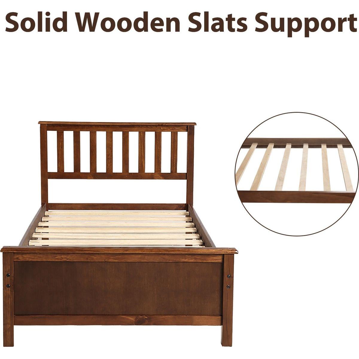 Twin Size Wood Platform Bed with Headboard,Footboard and Wood Slat Support, Walnut