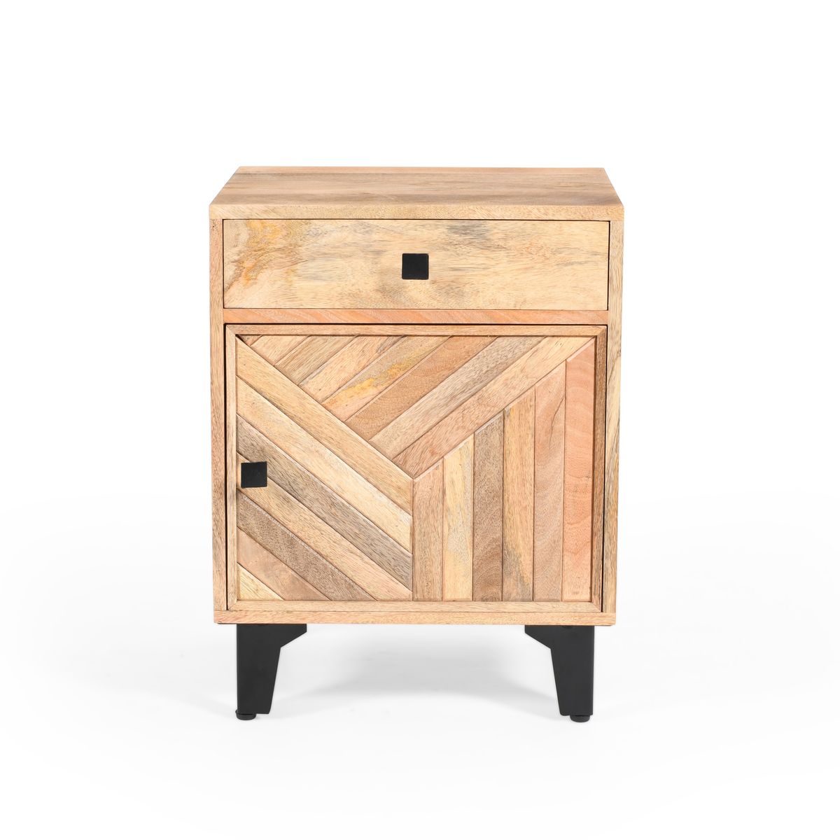 Solid Wood Vintage Nightstand with Handcrafted Detailing in Natural Finish