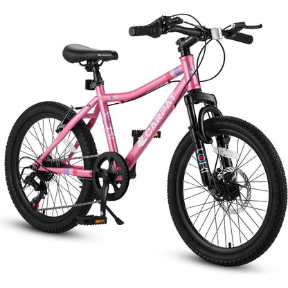 S20101 20 Inch Kids Bike, Boys Girls Mountain Bike Ages 8-12, 7 Speed Teenager Children Kids' Bicycles, Front Suspension Disc U Brake, 14 Inch Height Steel Frame