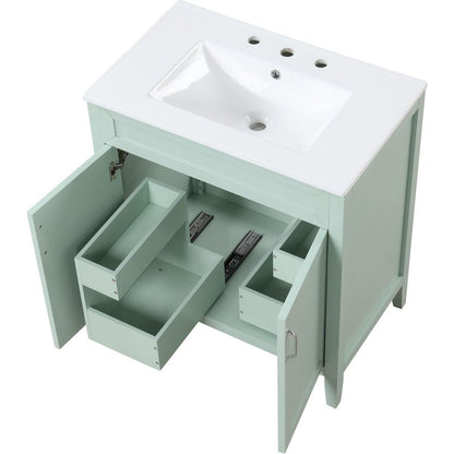 30" Bathroom Vanity with Sink, Multi-functional Bathroom Cabinet with Doors and Drawers, Solid Frame and MDF Board, Green