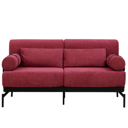 Modern Loveseat Sofa 59' Sofa Couch 2-Seater with USB Ports, Unique Cylindrical Armrests, Red Chenille