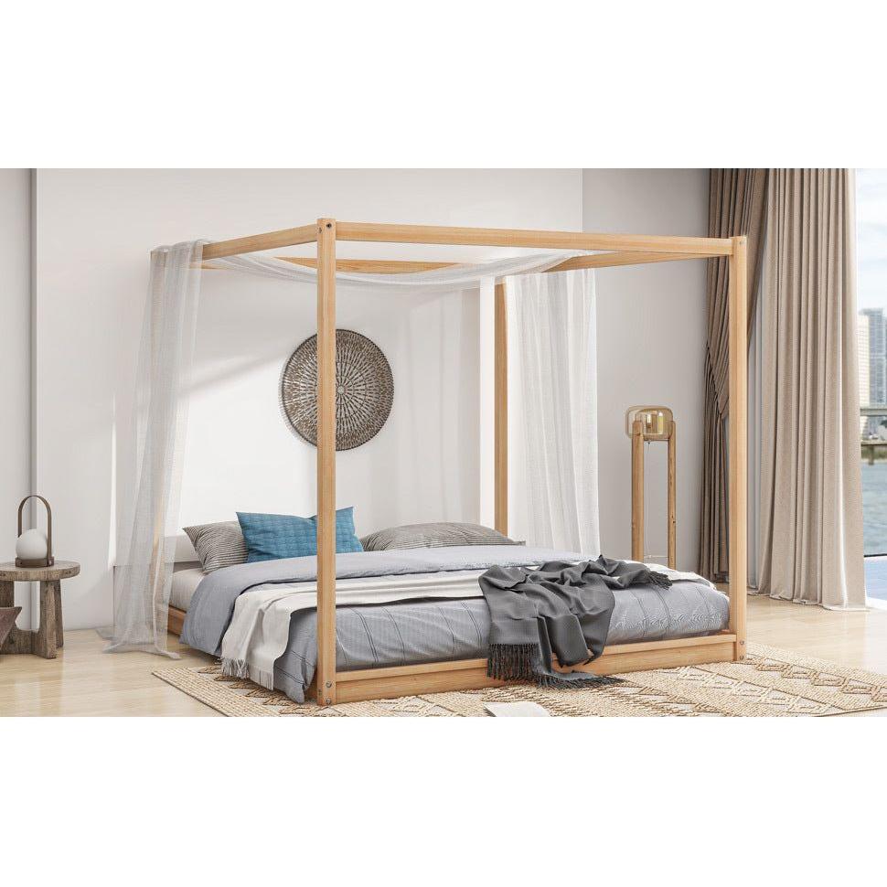 King Size Canopy Platform Bed with Support Legs, Natural