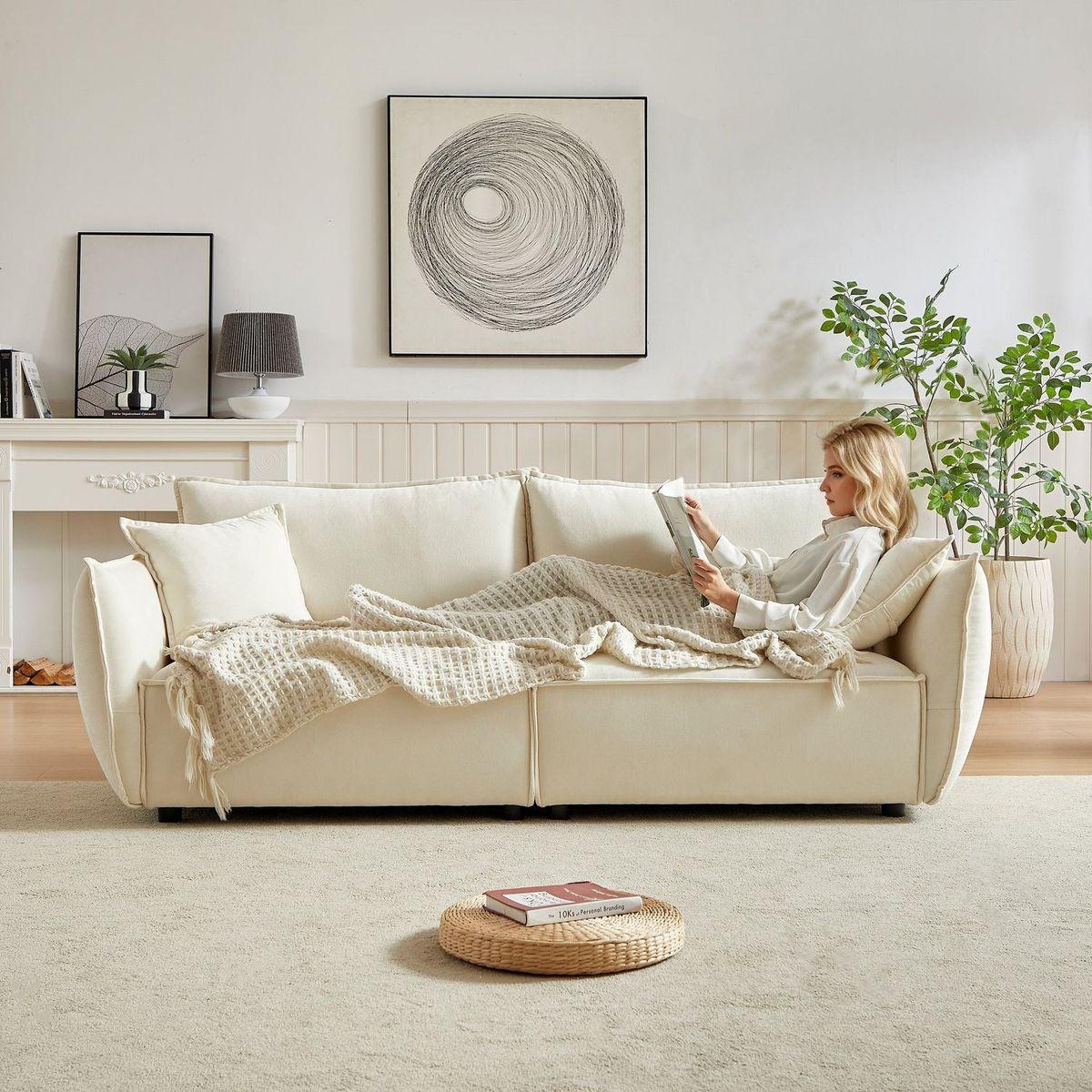 88" Modern Living Room Sectional, Wide Living Room Sectional, Stylish chenille Triple Sectional with Extra 2 Pillows, Thickly Padded Seat and Back and Armrests for Apartment, Living Room