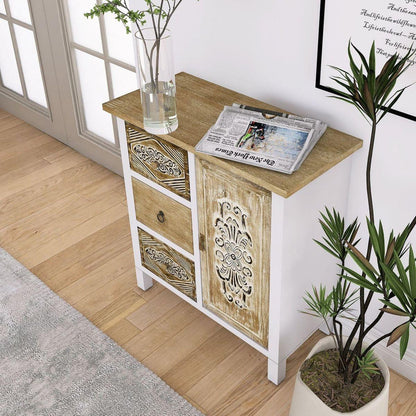 Hand-Carved Accent Cabinet with Vintage Charm - Versatile Storage and Distinctive Design - Fully Assembled