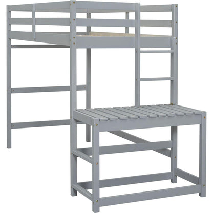 Twin High Loft Bed with Ladder landing Platform, Ladders, Guardrails,Grey