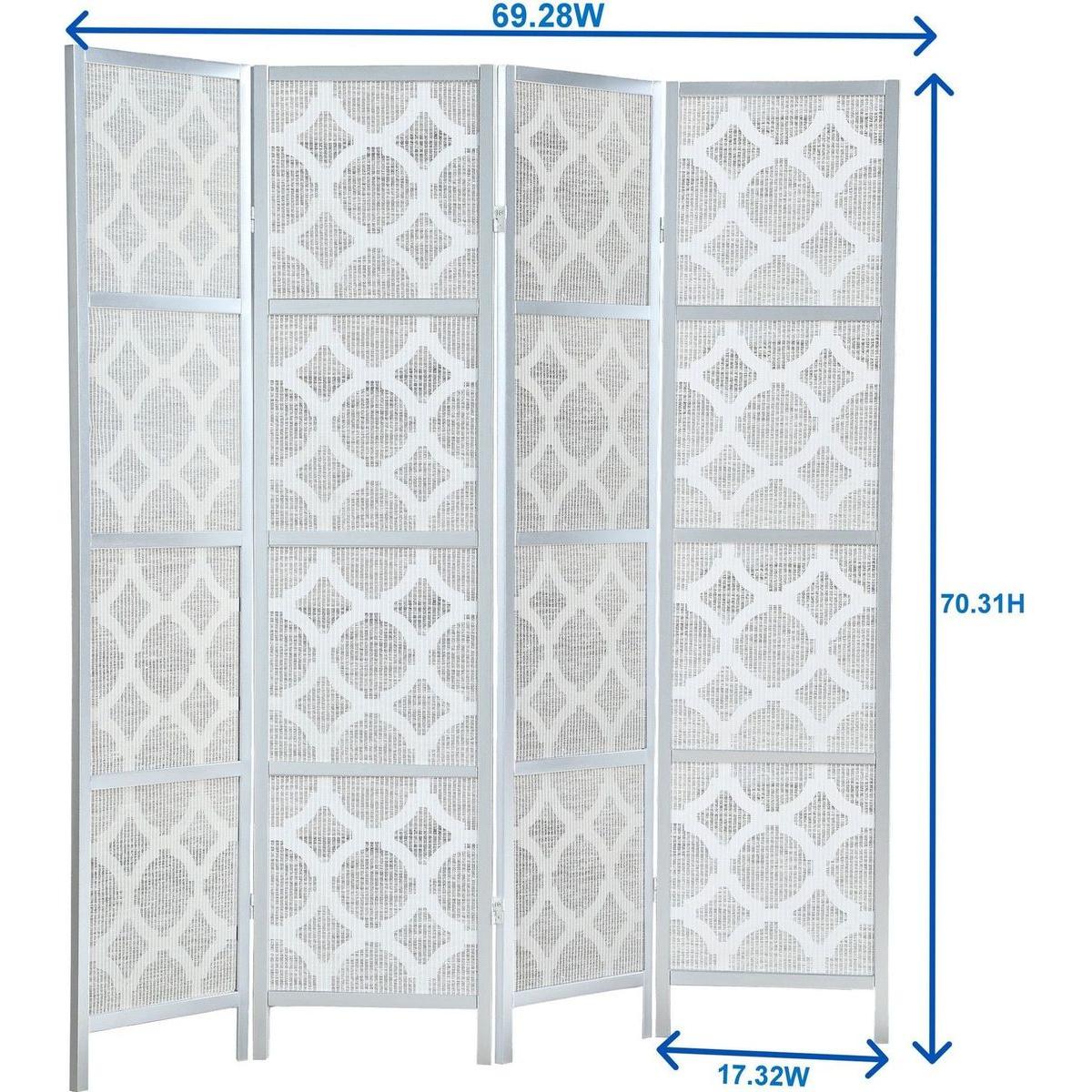 Quarterfoil infused Diamond Design 4-Panel Room Divider, White
