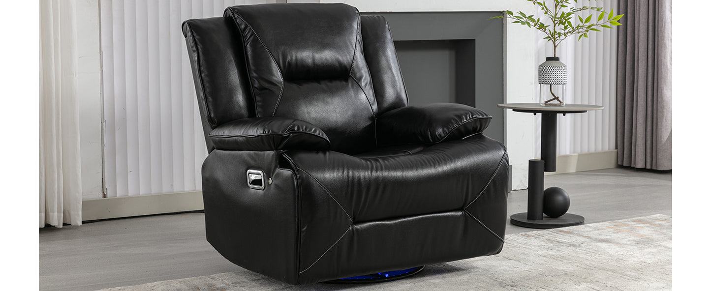 360 Swivel and Rocking Home Theater Recliner Manual Recliner Chair with a LED Light Strip for Living Room,Bedroom, Black