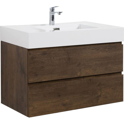 Alice 36" Walnut Bathroom Vanity with Sink, Large Storage Wall Mounted Floating Bathroom Vanity for Modern Bathroom, One-Piece White Sink Basin without Drain and Faucet