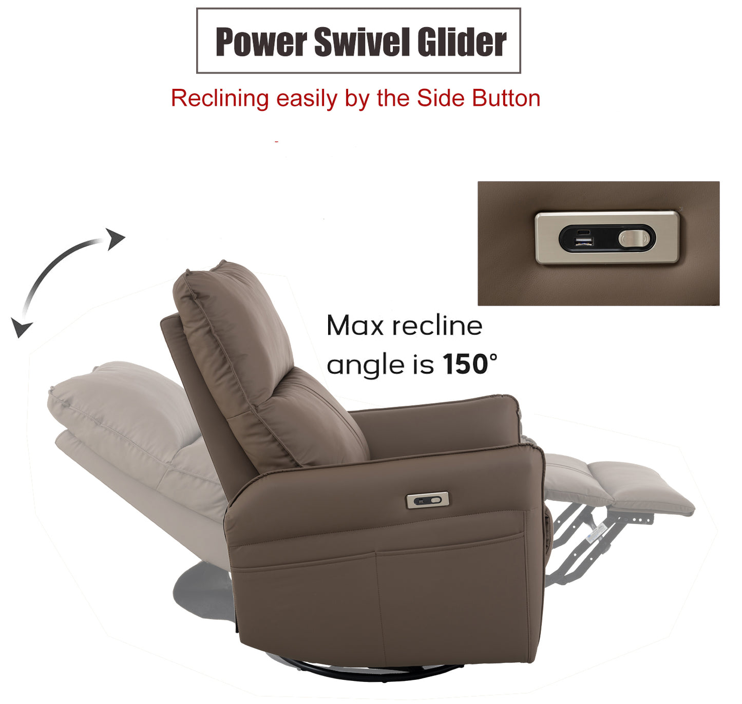 270 Power Swivel Rocker Recliner Chair, Electric Glider Reclining Sofa with USB Ports, Power Swivel Glider, Rocking Chair Nursery Recliners for Living Room Bedroom(Brown)