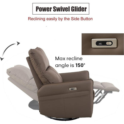 270 Power Swivel Rocker Recliner Chair, Electric Glider Reclining Sofa with USB Ports, Power Swivel Glider, Rocking Chair Nursery Recliners for Living Room Bedroom(Brown)