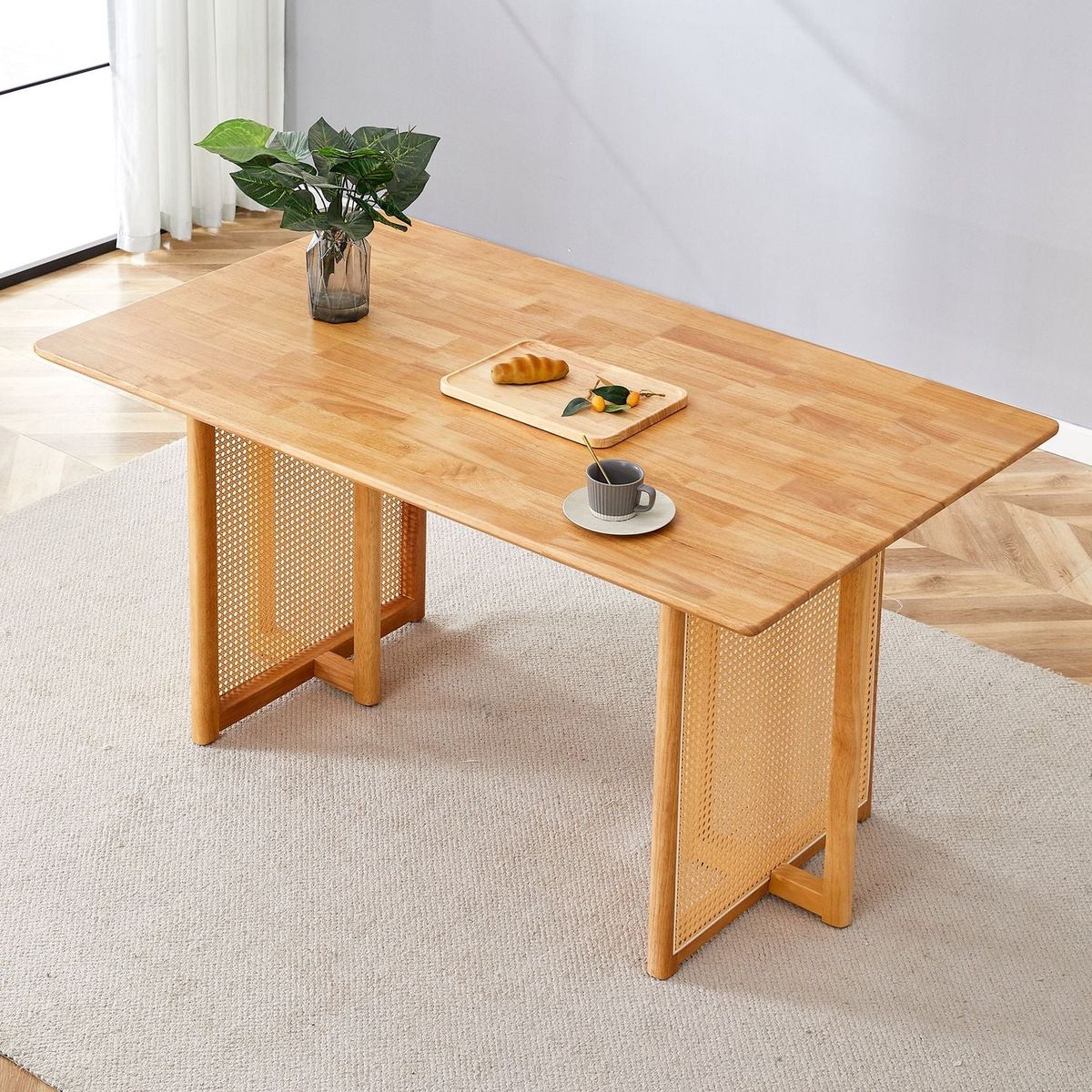 Chinese country retro solid wood dining table, simple modern imitation rattan dining table, wooden dining table, desk. Suitable for dining room, living room, office
