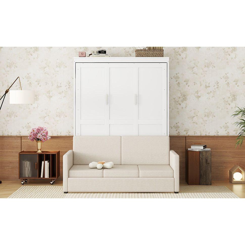 Queen Size Murphy Bed Wall Bed with Cushion, White