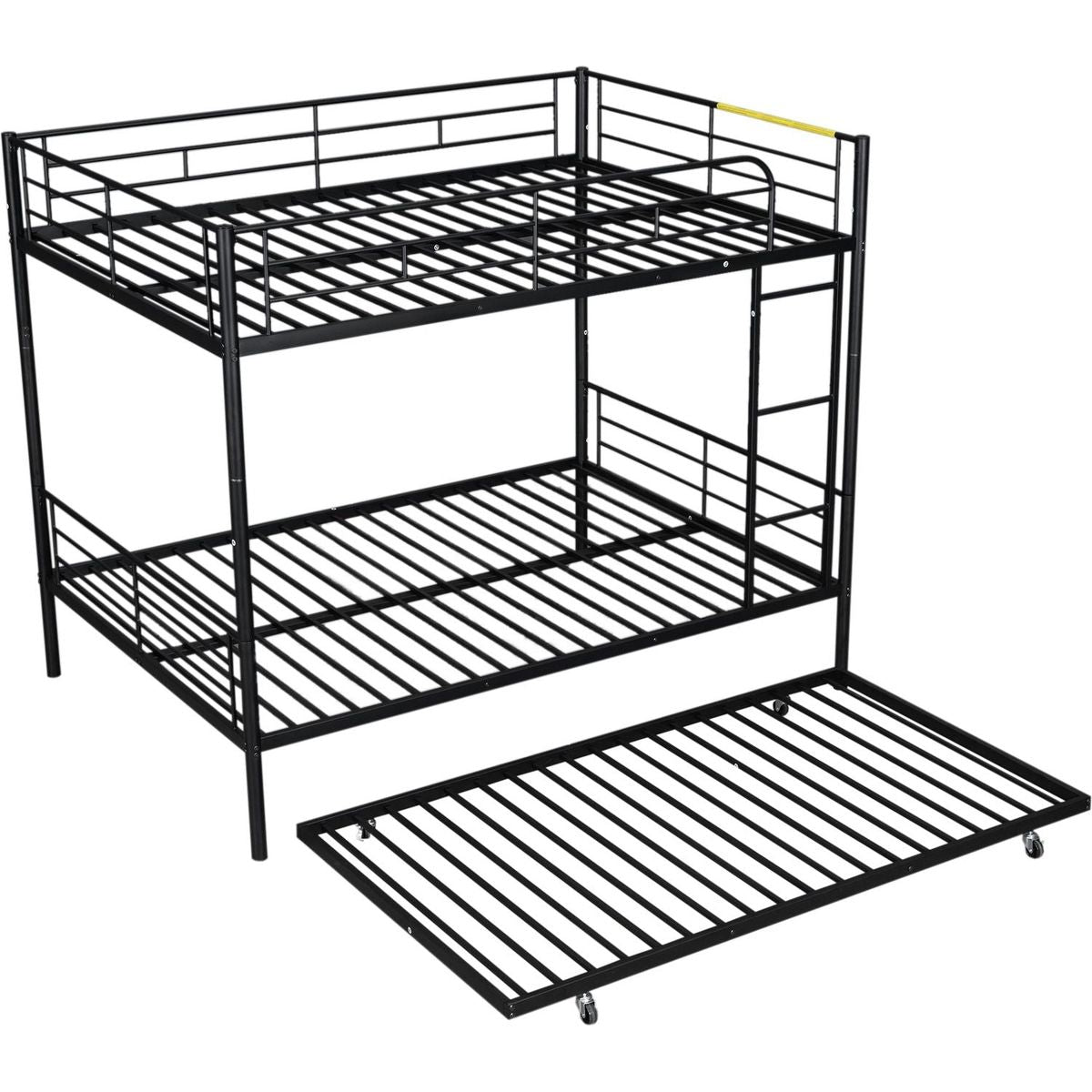 Full Over Full Metal Bunk Bed with Trundle, Black