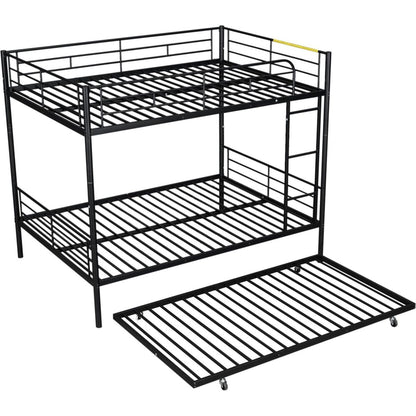 Full Over Full Metal Bunk Bed with Trundle, Black