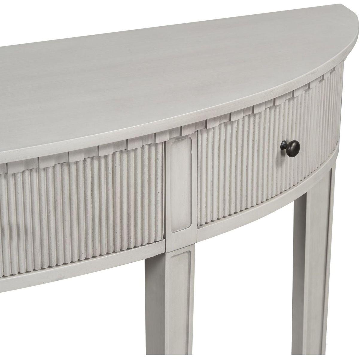 Distinctive Features of Pine Veneer Console Table with Vertical Stripe Drawer Fronts and Four Legs