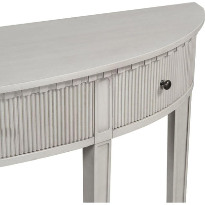 Distinctive Features of Pine Veneer Console Table with Vertical Stripe Drawer Fronts and Four Legs