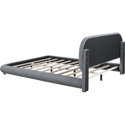 Teddy Fleece Queen Size Upholstered Platform Bed with Thick Fabric, Solid Frame and Stylish Curve-shaped Design, Gray