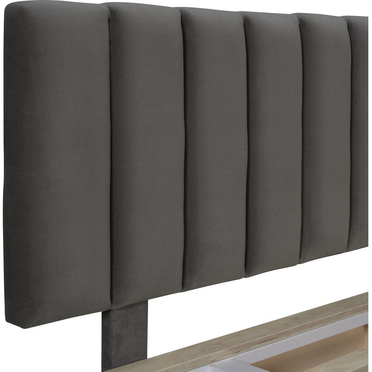 Queen Size Upholstered Floating Bed with LED Light and USB Port, Velvet, Gray, Hydrualic Platform Bed