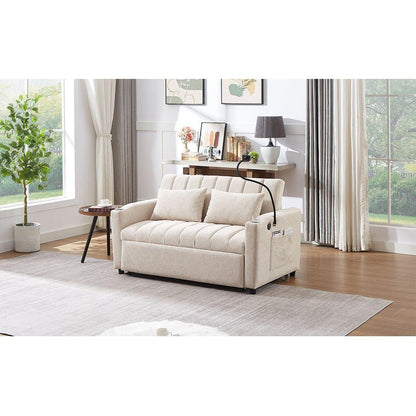55.9" Convertible Sofa Bed Loveseat Sofa with Three USB Ports, Two Side Pockets, Two Cup Holders and 360Swivel Phone Holder for Living Room, Beige