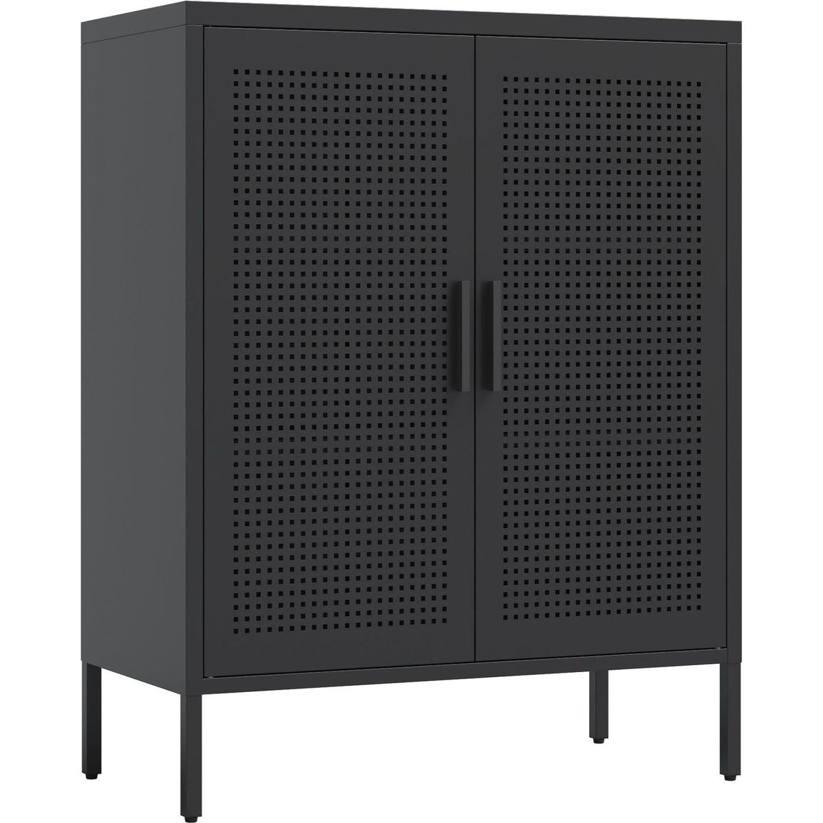 NO LOCK, Metal Storage Cabinet with 2 Doors and 2 Adjustable Shelves, Steel Storage Cabinet, Metal File Cabinet for Home Office School Gym, Black