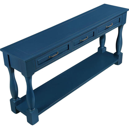 63inch Long Wood Console Table with 3 Drawers and 1 Bottom Shelf for Entryway Hallway Easy Assembly Extra-thick Sofa Table(Navy Blue)