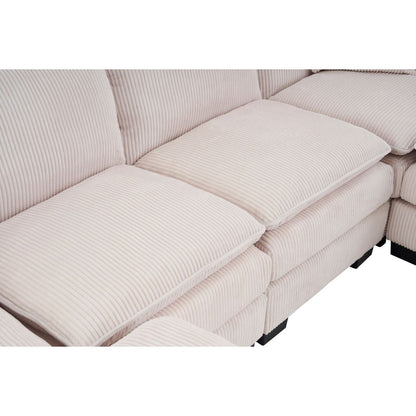 Modern U Shaped 6-seat Sectional Sofa Couch with one Ottoman and three toss pillows, Modular Sofa for Living Room,Corduroy sofa