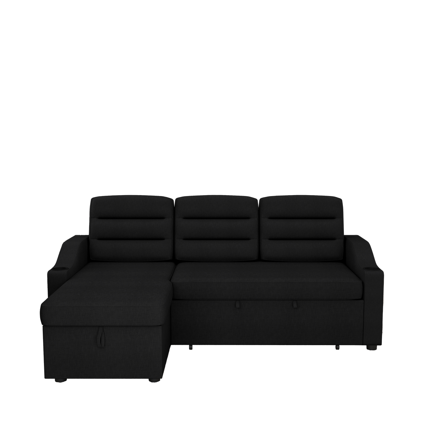 83.5" Convertible Sleeper Combo Sofa, Convertible Sofa Bed Polyester Pullout Bed with Storage Recliner and Cup Holder for Living Room, Tight Spaces