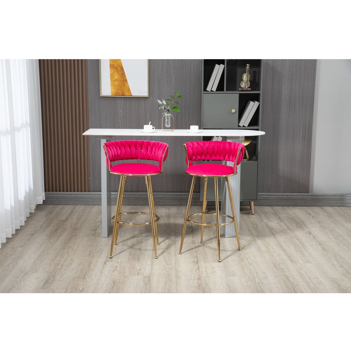 Bar Stools with Back and Footrest Counter Height Bar Chairs 2pc /set