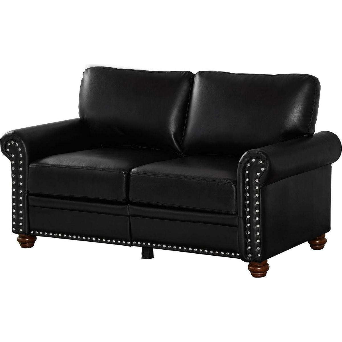 Living Room Sofa Loveseat Black Faux Leather