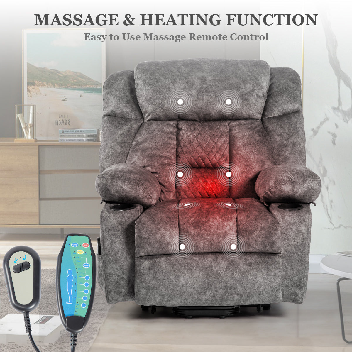 Power Lift Recliner Chair Recliners for Elderly with Heat and Massage Recliner Chair for Living Room with Infinite Position and Double Side Pocket Power Lift Recliner Chair