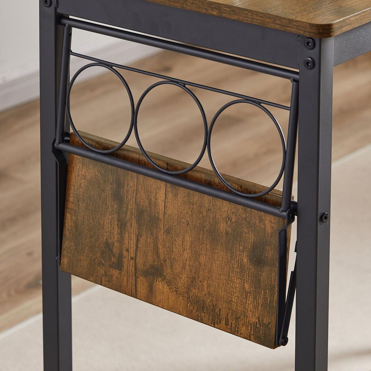 Bar Table Set with wine bottle storage rack. Rustic Brown, 47.24" L x 15.75" W x 35.43" H.