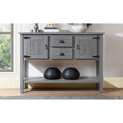 48" Solid Wood Sideboard Console Table with 2 Drawers and Cabinets and Bottom Shelf, Retro Style Storage Dining Buffet Server Cabinet for Living Room Kitchen Dining Room(Antique Gray)