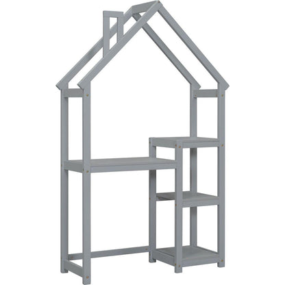 House-shaped Wooden writing Desk,Kids study Table,Bookshelf & Toy Storage,Grey