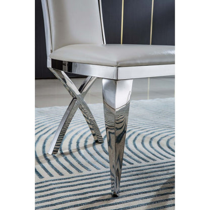 Leatherette Unique Design Backrest Dining Chair with Stainless Steel Legs Set of 2