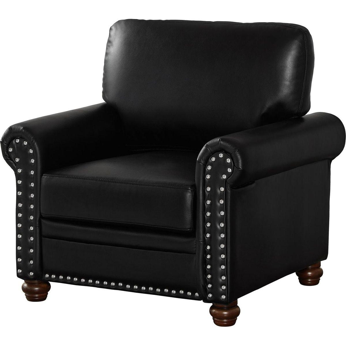 Living Room Sofa Single Seat Chair with Wood Leg Black Faux Leather