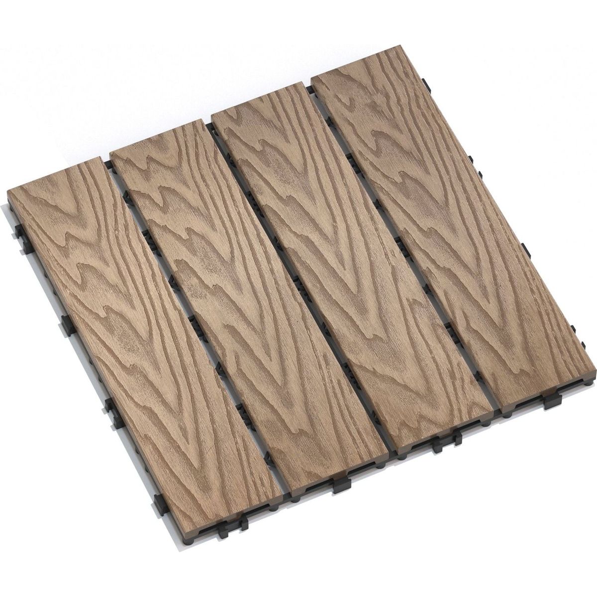 Patio Floor Tiles Pack of 11 WPC Wood-Plastic Composite Patio Deck Tiles DIY Interlocking Decking Tiles, Quick Deck Floor Tile, Court Tile, Water Resistant Indoor Outdoor -11.8" 3D TEAK