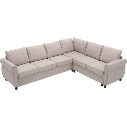 Sleeper Sofa, 2 in 1 Pull Out Couch Bed,6 seater sofa bed, L Shaped Sleeper Sectional Sofa Couch,Riveted sofa,104" Large combined sofa Bed in living room, Beige