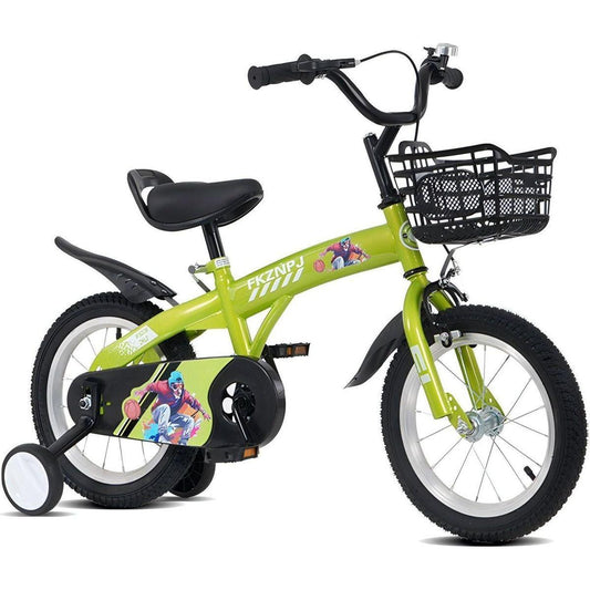 18 inch sporty kids bike with training wheels and stand Adjustable saddle Suitable for boys and girls aged 5-10 years tall Height 39-49 inches Available in a variety of colors