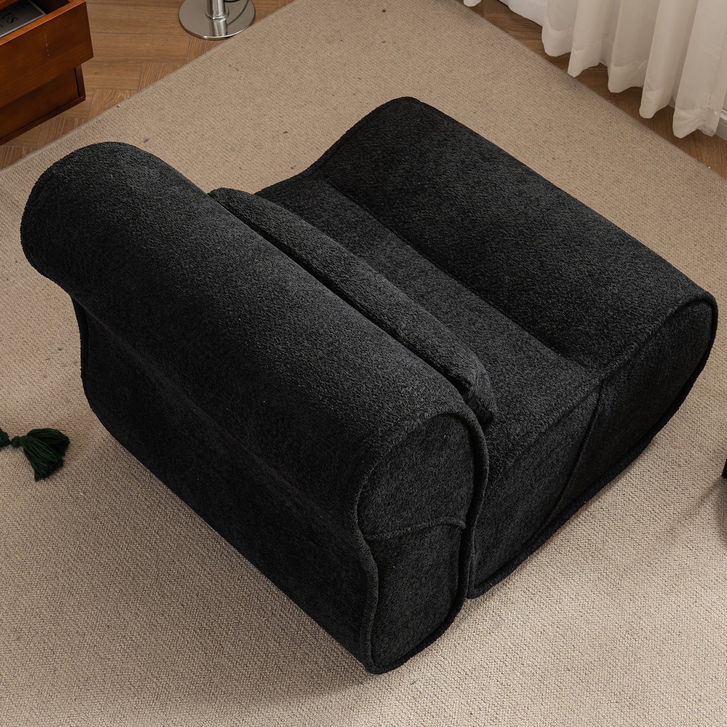 Soft Pellet Velvet Recliner - Comfortable Lounge Chair with Waist Pack Padding, Modern Design, Ideal for Living Room, Bedroom or Office - Black