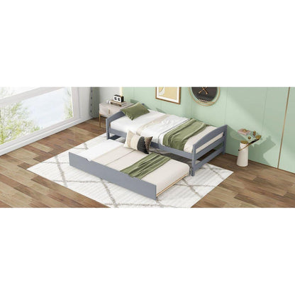 Twin Size Platform Bed with Twin Size Trundle, Gray
