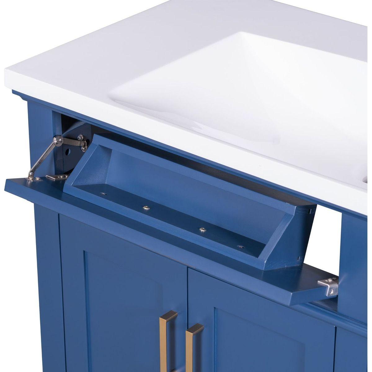 36-inch Bathroom Vanity with Resin Sink, Modern Bathroom Cabinet in Blue, Featuring Two Soft Close Doors and Four Drawers